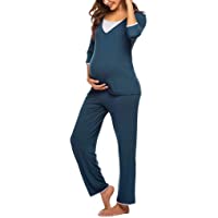 Los mejores  - Conjunto de 2 piezas de pijama de dos capas elegantes de algodón para mujer y maternidad